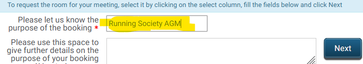 Room Enquiry for Running Club AGM