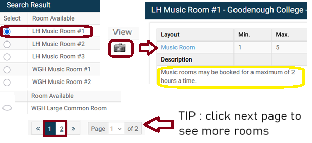 Select a Room from the list of available rooms
