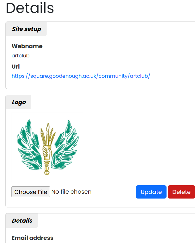 Edit Details - Web name, Image and Email address