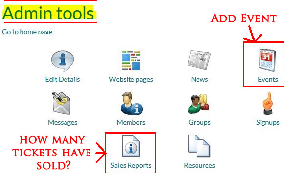 Admin Tools - Add Event or Run off Sales Reports